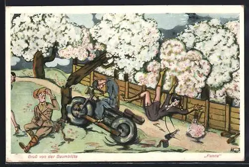 Künstler-AK Werder /Havel, Gruss von der Baumblüte, Panne, Volksfest