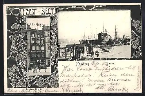 AK Hamburg-Neustadt, Restaurant Kempinski, Jungfernteg 24 und Hafenansicht