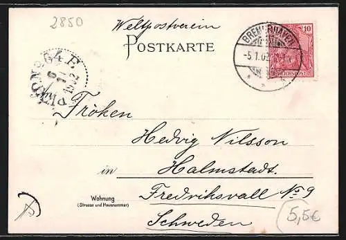 Lithographie Bremerhaven, Smidt-Denkmal und Ortsansicht