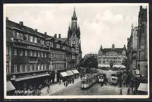 AK Erfurt, Anger mit Weinrestaurant Horst Kohl am Kaiserplatz und Strassenbahn