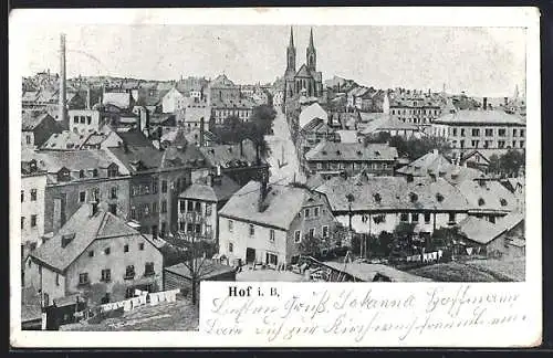 AK Hof i. B., Teilansicht aus der Vogelschau