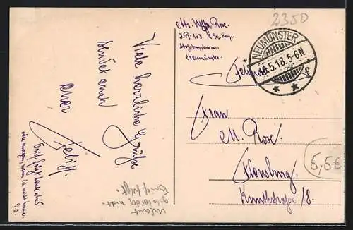 AK Neumünster, Strassenpartie am Teich mit Geschäften