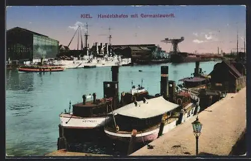 AK Kiel, Handelshafen mit Germaniawerft, Schiffe