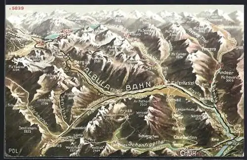 AK Albulabahn mit Umgebung aus der Vogelperspektive