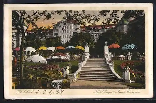 AK Karlsbad, Hotel Imperial mit Terrasse