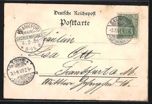 Lithographie Saarburg, kath. Kirche, Kaiserl. Postamt, prot. Kirche, Bahnhof