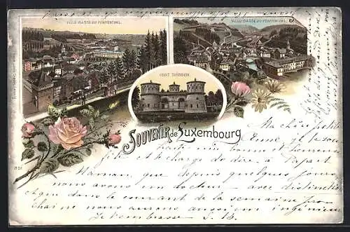 Lithographie Luxembourg, Fort Thüngen, Unterstadt Pfaffenthal
