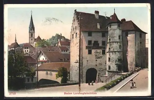 AK Baden, Teilansicht mit Landvogteischloss
