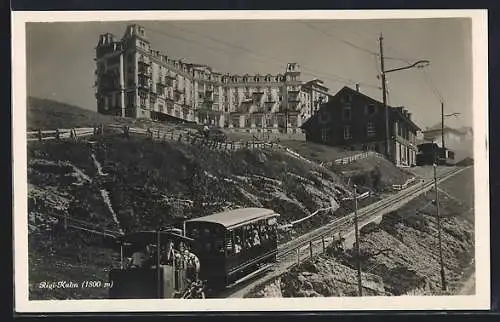 AK Rigi-Kulm, Blick über die Bergbahn zum Gipfelhotel