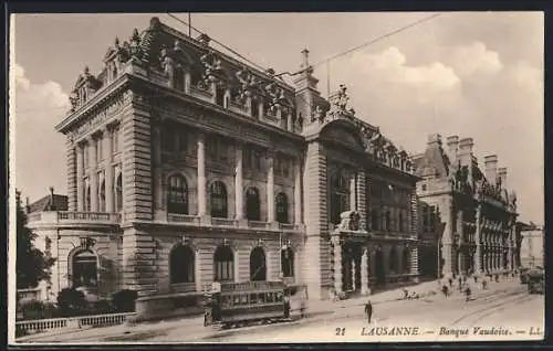 AK Lausanne, Banque Vaudoise, Strassenbahn
