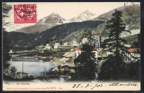 AK St. Moritz, Ortschaft aus der Ferne