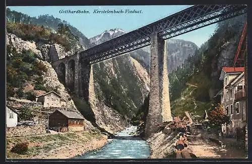 AK Erstfeld, Kerstelenbach-Viadukt der Gotthardbahn