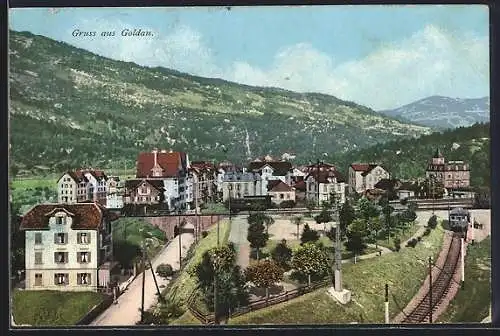 AK Goldau, Gesamtansicht mit Bergen