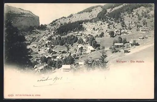 AK Wengen, Die Hotels aus der Vogelschau