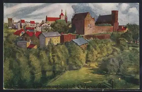 Künstler-AK Allenstein, Blick zum Ort mit Kirche