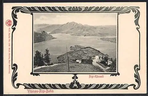 AK Vitznau-Rigi-Bahn, Rigi-Känzeli aus der Vogelschau, Ornament-Rahmen