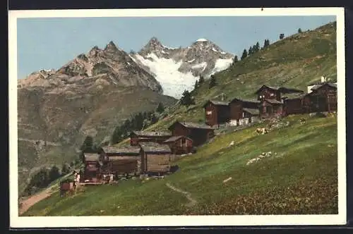 AK Findelen ob Zermatt, Ortspartie mit Gabelhörner und Wellenkuppe