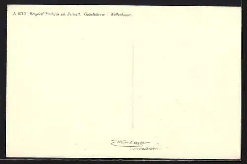 AK Findelen ob Zermatt, Ortspartie mit Gabelhörner und Wellenkuppe