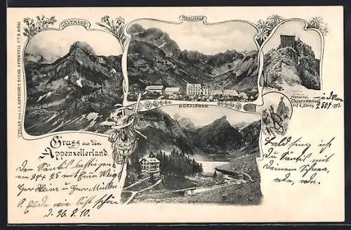 AK Meglisalp, Ansicht mit Altmann und Seealpsee