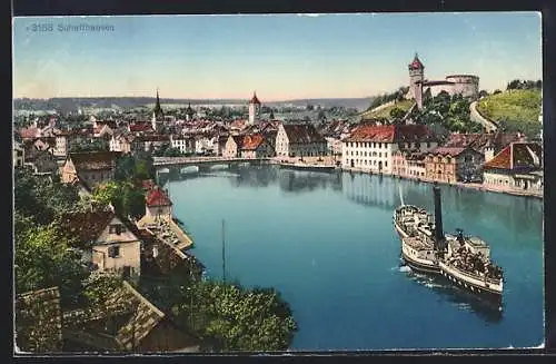 AK Schaffhausen, Ortsansicht mit Dampfer