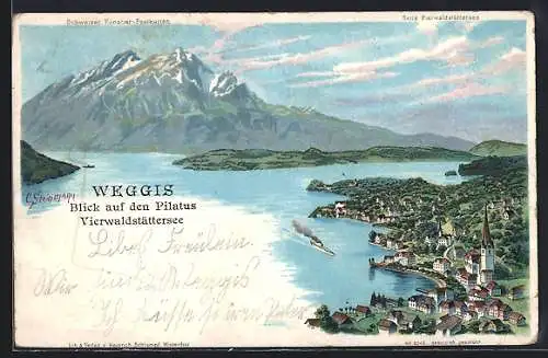 Künstler-AK C. Steinmann: Weggis, Blick auf den Pilatus und Vierwaldstättersee