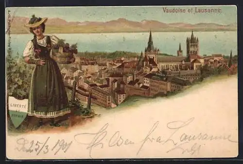 Lithographie Lausanne, Teilansicht, Vaudoise