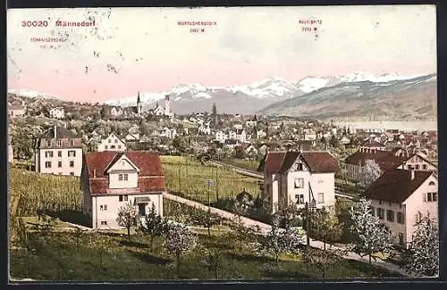 AK Männedorf, Teilansicht mit Schaniserberg, Mürtschenstock und Rautispitz