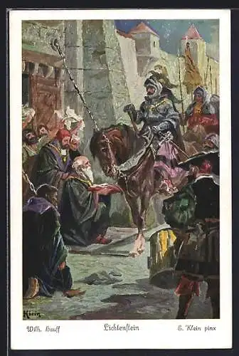 Künstler-AK E. Klein: Wilhelm Hauff Märchen, Lichtenstein, Karte Nr. 8, Herzog Ulrich von Württemberg...