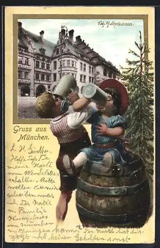 AK München, Königliches Hofbräuhaus, Jungen trinken Massbier