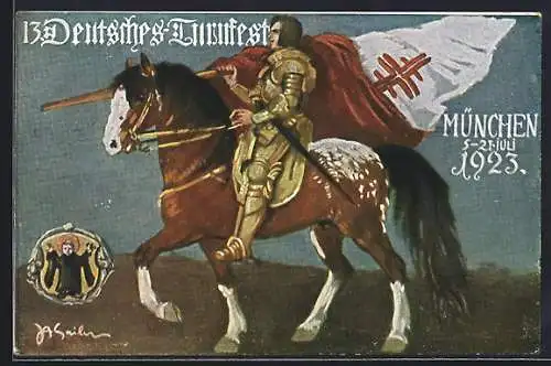 Künstler-AK 13. Deutsches Turnfest, Ritter zu Pferde