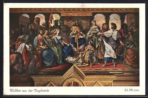 Künstler-AK Lyriker Walther von der Vogelweide singt für seine Herrn