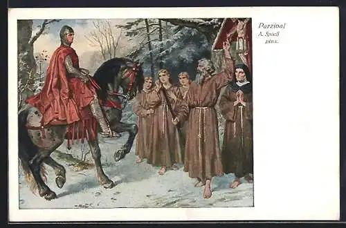 Künstler-AK sign. A. Spiess: Parsival und Mönche