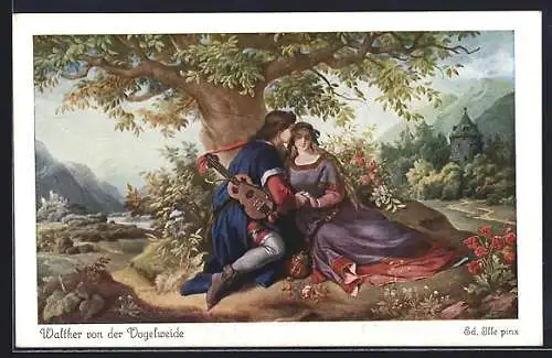 Künstler-AK sign. Ed. Ille: Unter der Linde, Lied von Walther von der Vogelweide