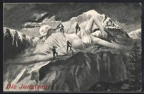 AK Die Bergsteiger kraxeln auf der Jungfrau, Berggesichter