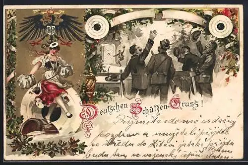 Lithographie Hannover, XIV. Bundesschiessen 1903, Schützen mit Gewehren vor Zielscheibe, Schützenverein