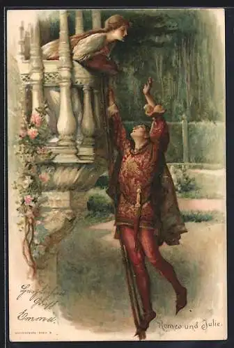 Künstler-AK Romeo und Julia, Balkonszene, Shakespeare