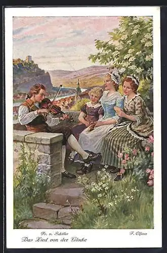 Künstler-AK F. Elssner: Fr. v. Schiller: Das Lied von der Glocke, Spiel auf der Geige