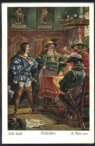 Künstler-AK sign. E. Klein: Lichtenstein, Georg von Sturmfeder vor dem Kriegsrat, Wilh. Hauff-Märchen
