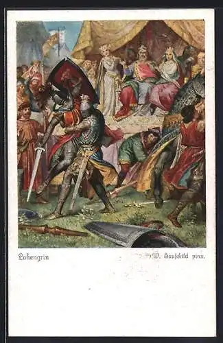 Künstler-AK W. Hauschild: Parsival, Lohengrin, Karte-Nr. 4483, Ritterkämpfe