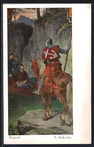 Künstler-AK A. Spiess: Parsival, Begegnung am Wasser