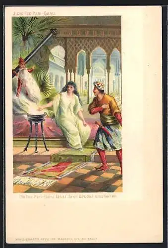 Lithographie Märchen aus 1001 Nacht, Die Fee Pari-Banu lässt ihren Bruder erscheinen