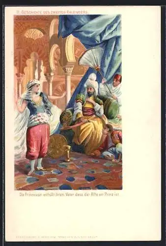 Lithographie Märchen 1001 Nacht, Geschichte des zweiten Kalenders, Prinzessin