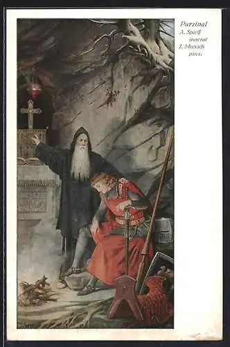 AK Parsival, Szene aus der Sage, Merlin spendet Trost