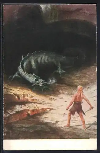 Künstler-AK sign. Hermann Hendrichs: Siegfried und Fasner, Nibelungenbilder in der Nibelungenhalle zu Königswinter a. R