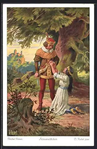 Künstler-AK Otto Kubel: Schneewittchen bittet den Jäger um ihr Leben