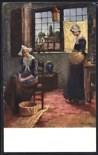 AK Niederländerinnen in Holzschuhen mit Körben