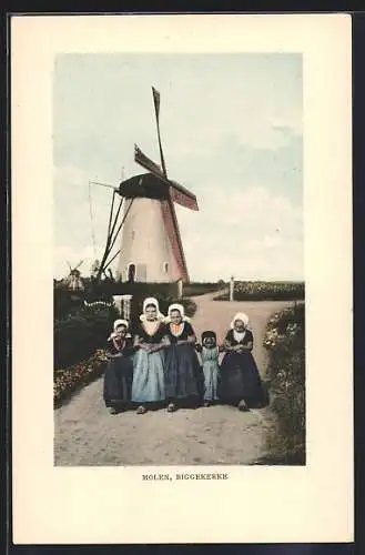 AK Biggekerke, Niederländische Mädchen vor Windmühle