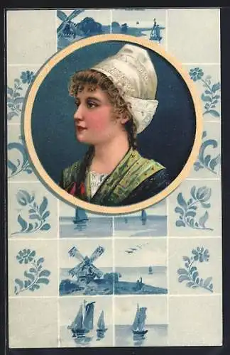 AK Portrait niederländische Frau mit Kopftuch