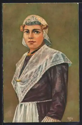AK Niederländerin in Tracht mit Haube