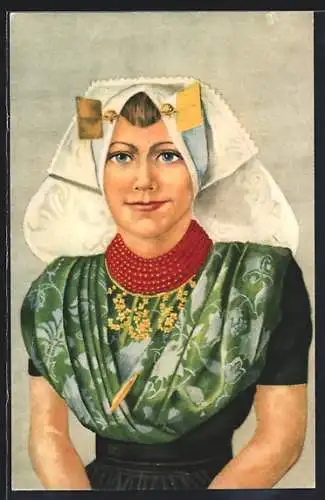 AK Niederländerin in Tracht mit Haube
